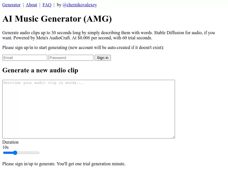 AI Music Generator : AI生成音乐，简单描述即可