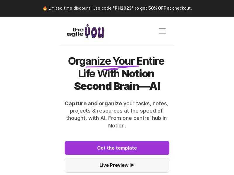 Notion Second Brain AI : 使用AI快速捕捉和组织任务、笔记、项目和资源，构建第二大脑