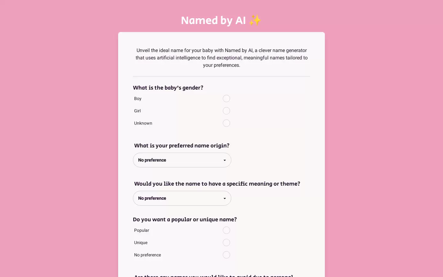 Named by AI : 用AI智能命名你的宝宝