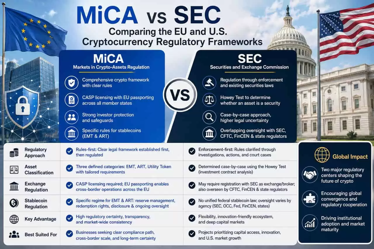欧盟 MiCA vs 美国 SEC:两大加密货币监管体系全面对比