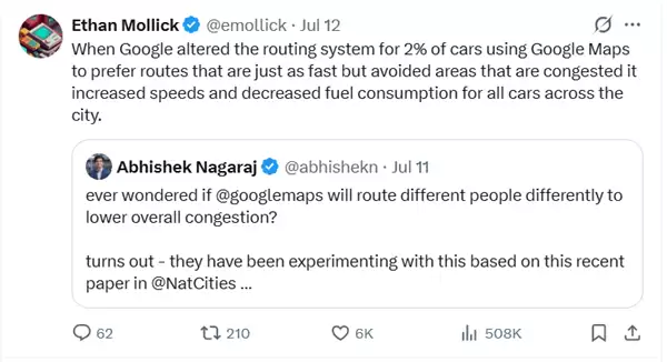 谷歌偷偷改了2% Google Maps用户的路线!结果整座城市的汽车都快了 油耗跟着降