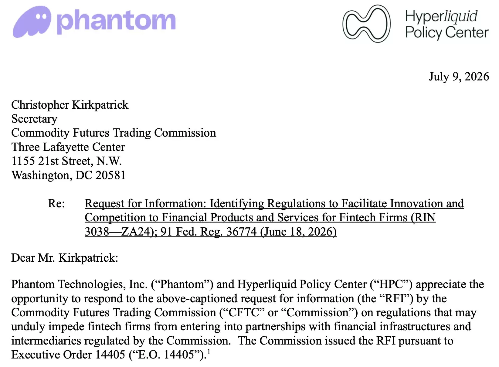Phantom与Hyperliquid呼吁CFTC更新链上衍生品监管框架