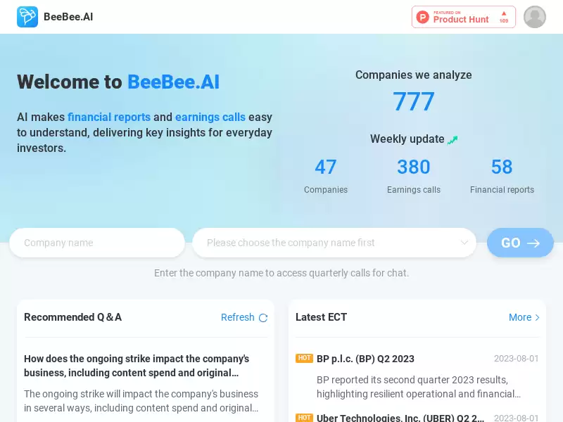 BeeBee Ai : AI金融信息平台，提供深度洞察和实时新闻