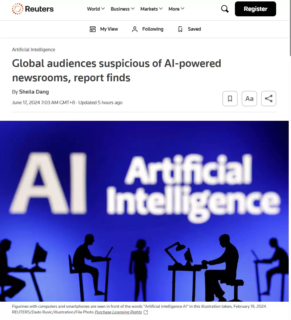 路透社报告:消费者对 AI 创建的新闻内容持疑,近六成民众对虚假信息感到担忧