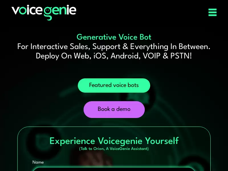 VoiceGenie : 互动销售、支持和一切之间的语音机器人