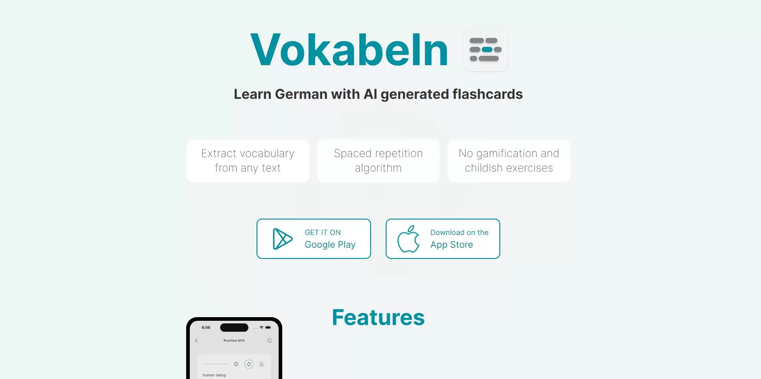 Vokabeln : 学习德语的AI生成闪卡和间隔重复