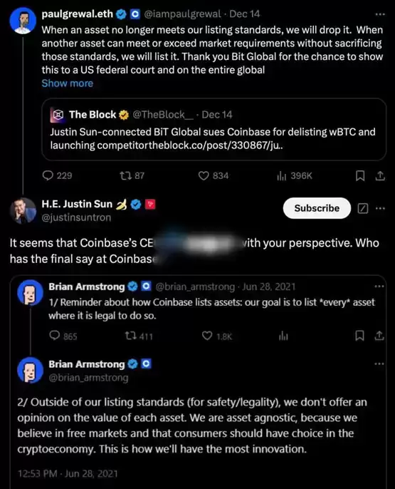 Coinbase下架WBTC遭BiTGlobal起诉!孙宇晨加入战场:双标