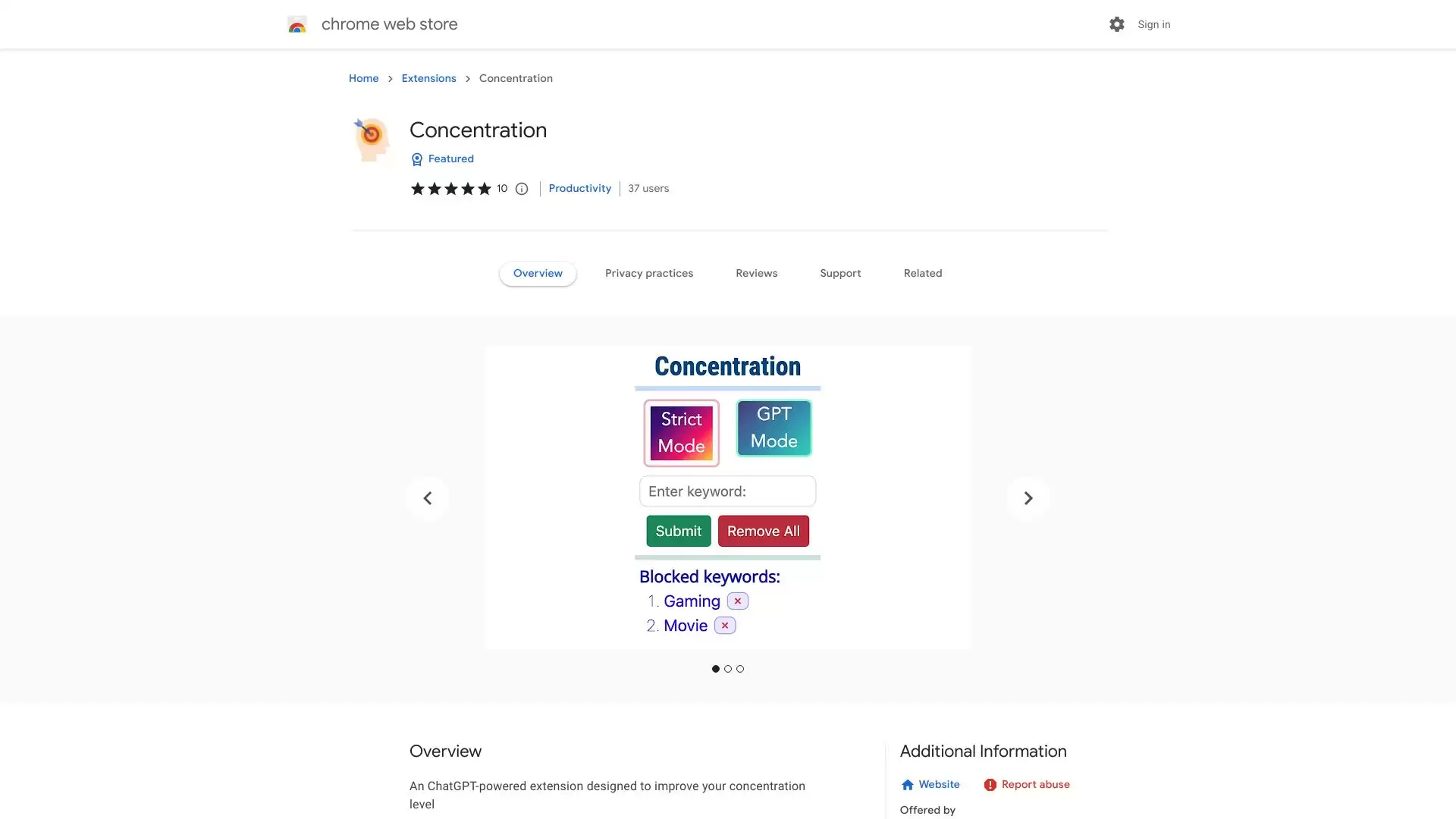 Concentration : An ChatGPT-powered extension designed to improve your concentration level