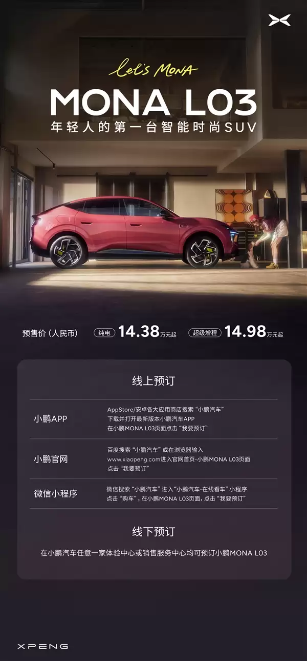 14.38万起售卖爆了!MONA L03打破小鹏所有车型同期小订纪录