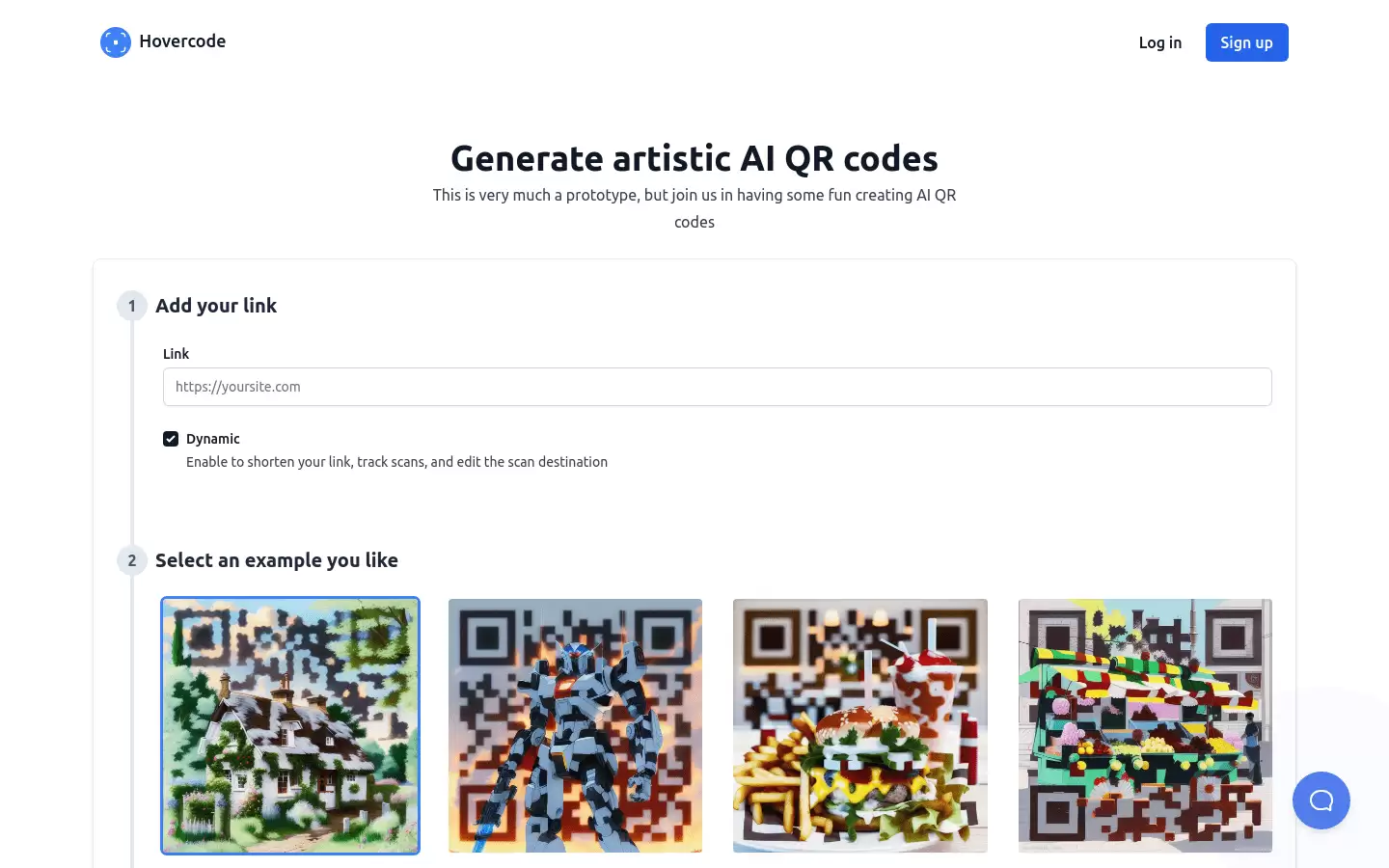 AI QR code generator : Hovercode是一个AI驱动的图形化二维码生成服务,可以为您的品牌设计独特的二维码