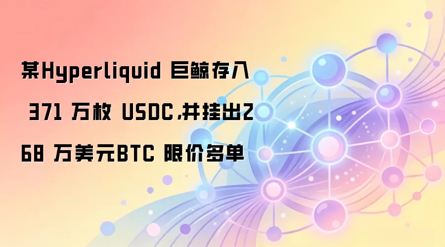 某Hyperliquid 巨鲸存入 371 万枚 USDC,并挂出268 万美元BTC 限价多单