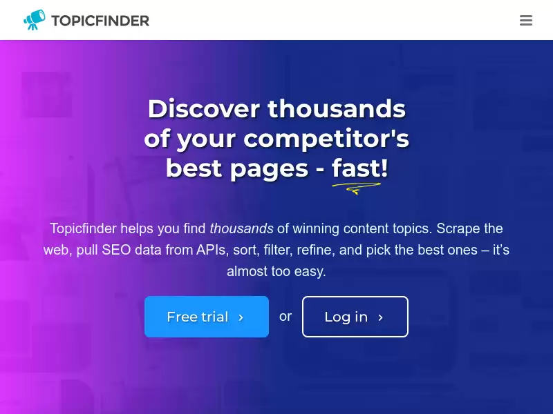 Topicfinder : 发现竞争对手的最佳内容话题