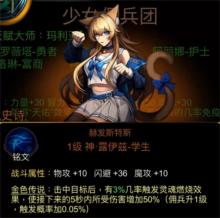 金色传说天赋大师:玛利亚佣兵团属性介绍