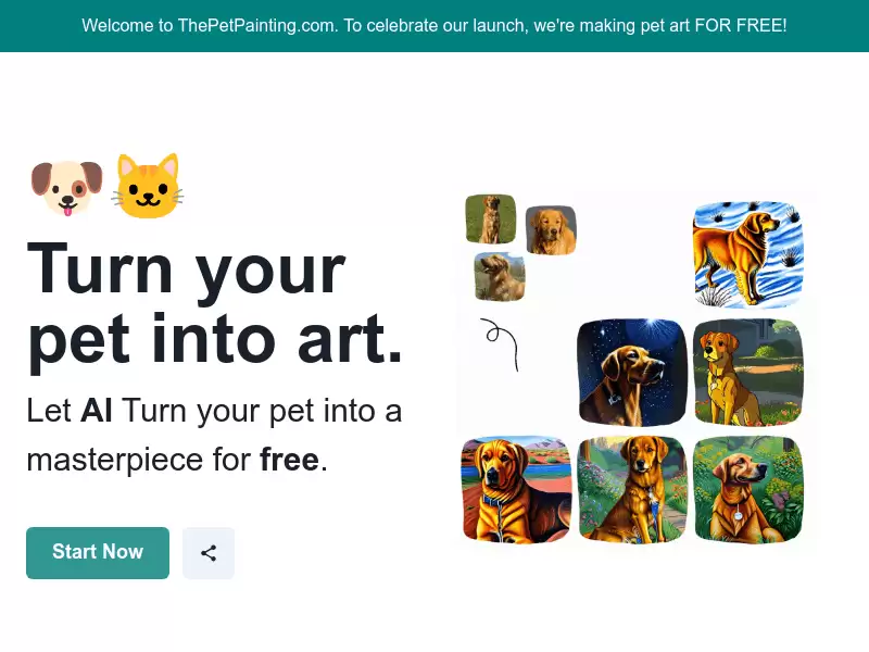 ThePetPainting : AI宠物艺术，12-20张照片，15分钟。
