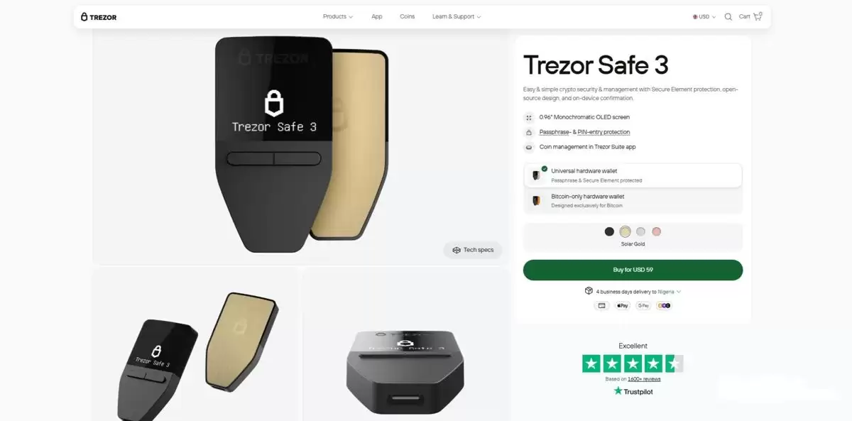 3. Trezor Safe 3