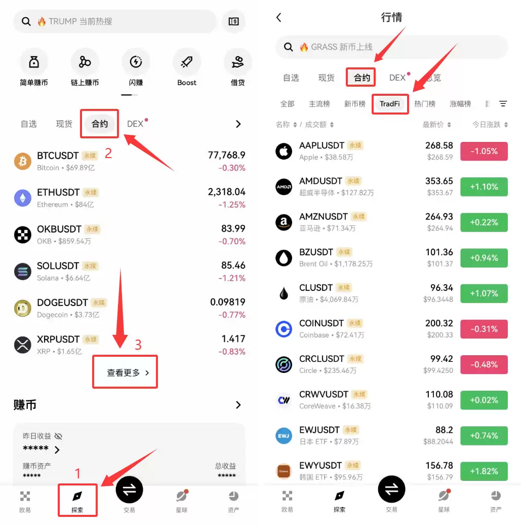 欧易OKX怎么交易美股代币合约?