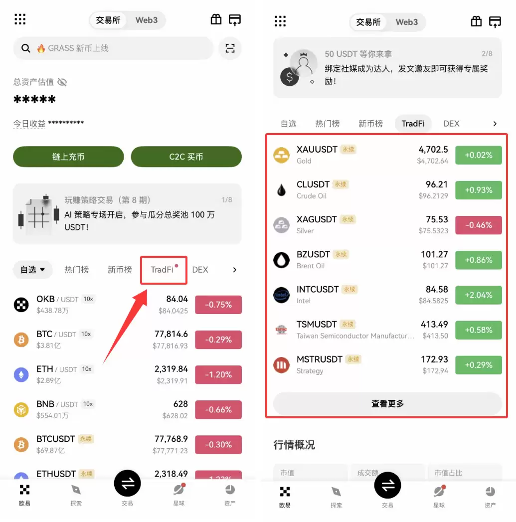 欧易OKX怎么交易美股代币合约?