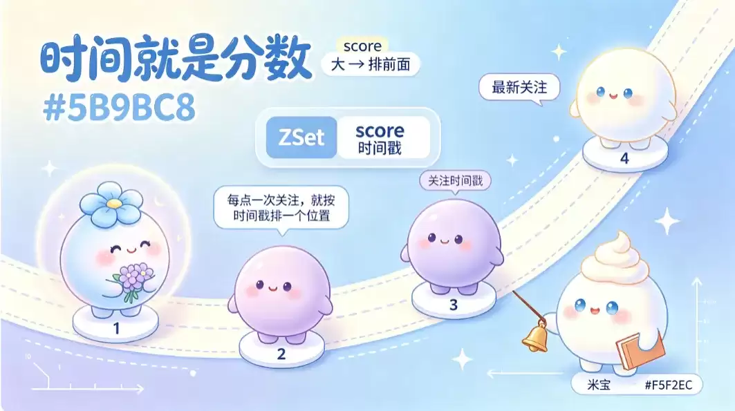 ZSet 里 score 是排序轨道,时间戳当 score 就能按时间查