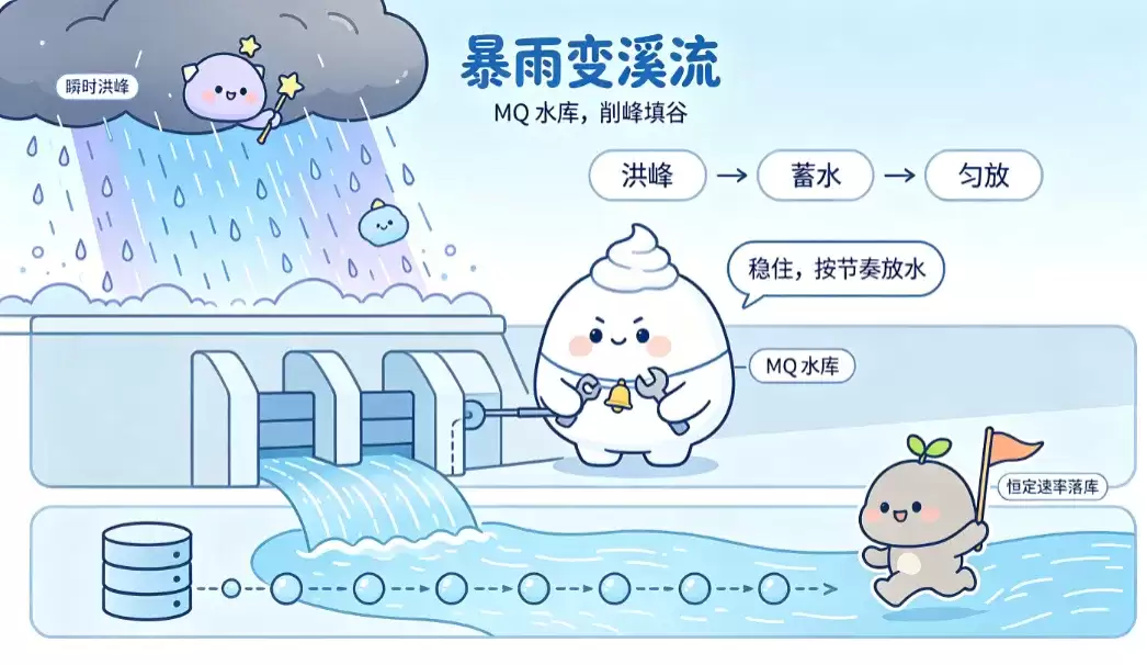 MQ 是水库,接口是暴雨,数据库是小溪——削峰填谷全靠这个闸门