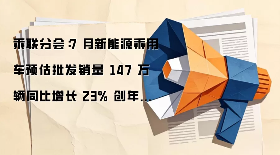乘联分会：7 月新能源乘用车预估批发销量 147 万辆同比增长 23% 创年内新高，特斯拉中国 93579 辆不及零跑