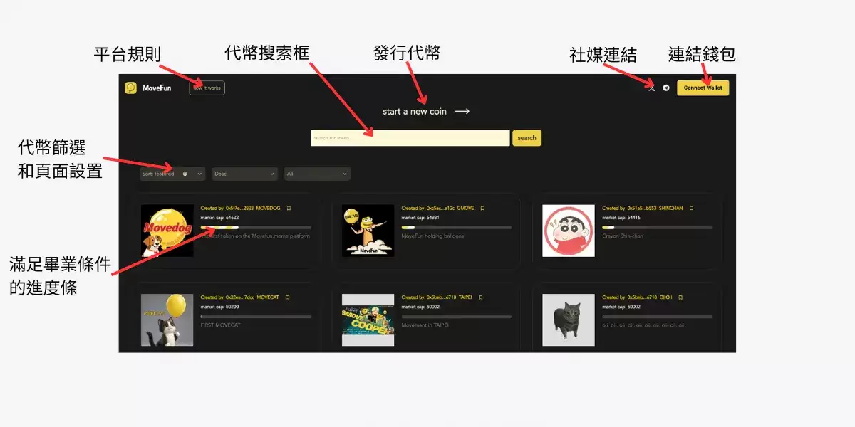 MoveFun 首页代币列表与筛选方式