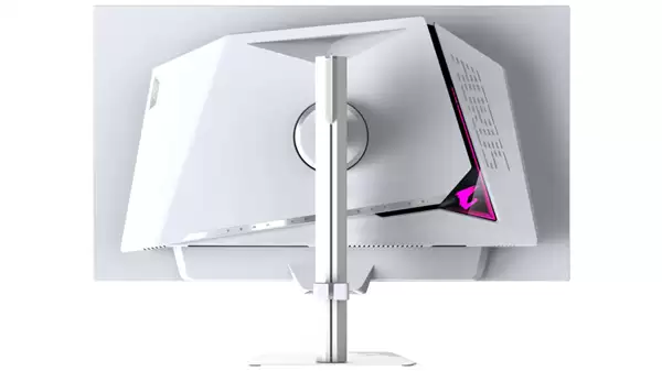 技嘉AORUS FO27U24GP ICE背面接口特写,展示DP 2.1、HDMI 2.1及USB-C接口布局