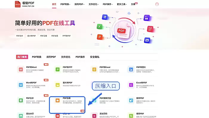 找到PDF压缩工具入口
