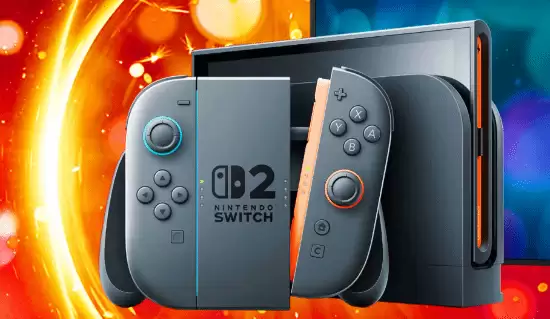 任天堂Switch 2主机实物图,展示其紧凑的机身设计与独特的Joy-Con手柄连接方式