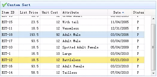 jQuery EasyUI 数据网格自定义排序效果