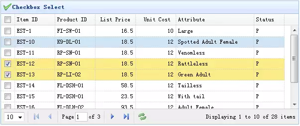 jQuery EasyUI DataGrid复选框列效果
