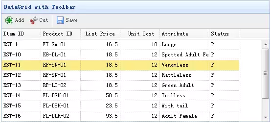 jQuery EasyUI DataGrid 工具栏界面截图