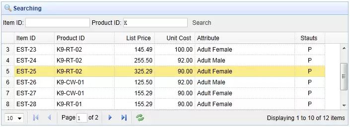 jQuery EasyUI DataGrid 查询功能界面
