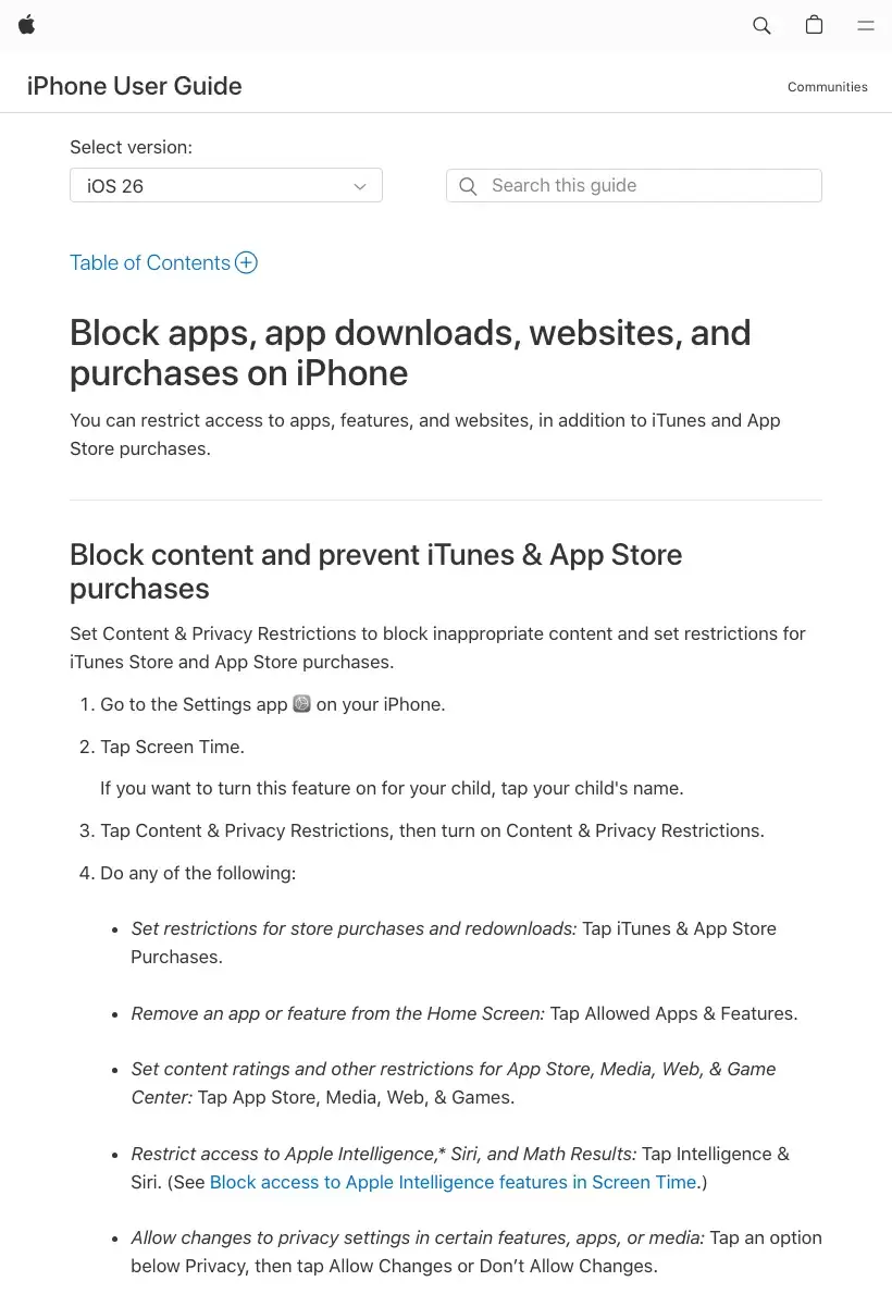 iPhone限制孩子安装App设置界面示意