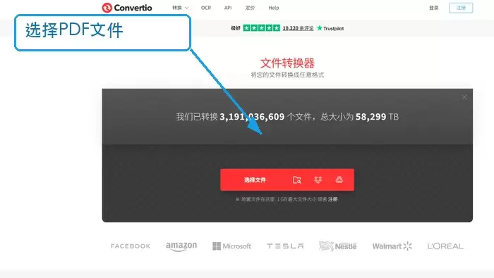 Online Converter选择PDF文件的上传界面