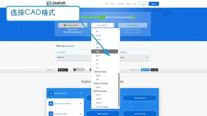 Zamzar转换完成后下载CAD文件的界面