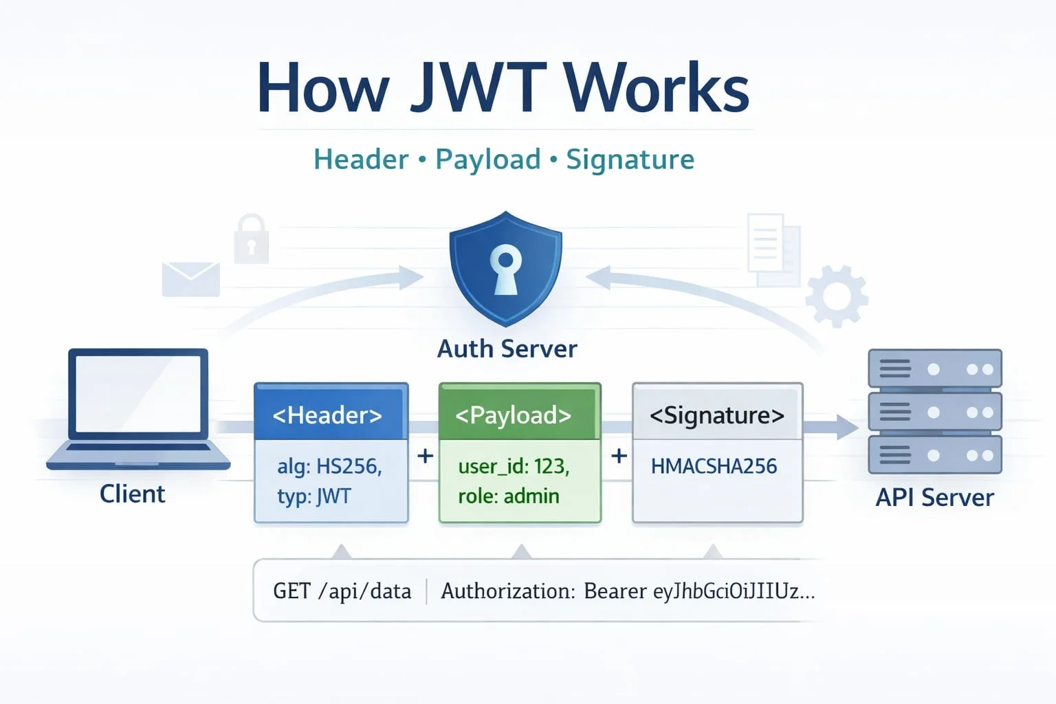 展示真实JWT调试环境,包括JWT三段结构、Header中的alg字段、服务端验签流程和安全测试工具界面。