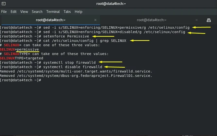 展示真实Linux服务器终端或管理界面，同时体现firewalld防火墙状态、开放端口和SELinux enforcing状态，直观建立两层安全控制的概念。