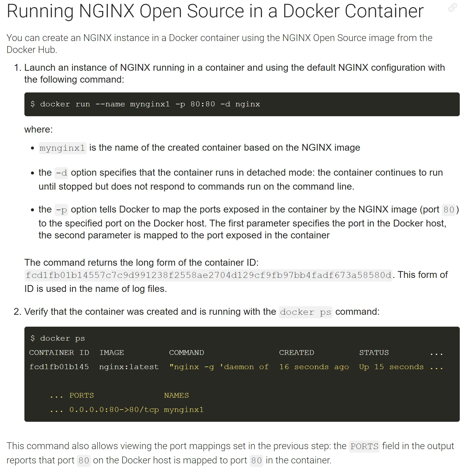 展示真实终端中Docker版本检查、镜像拉取、镜像列表以及容器启动和运行状态。